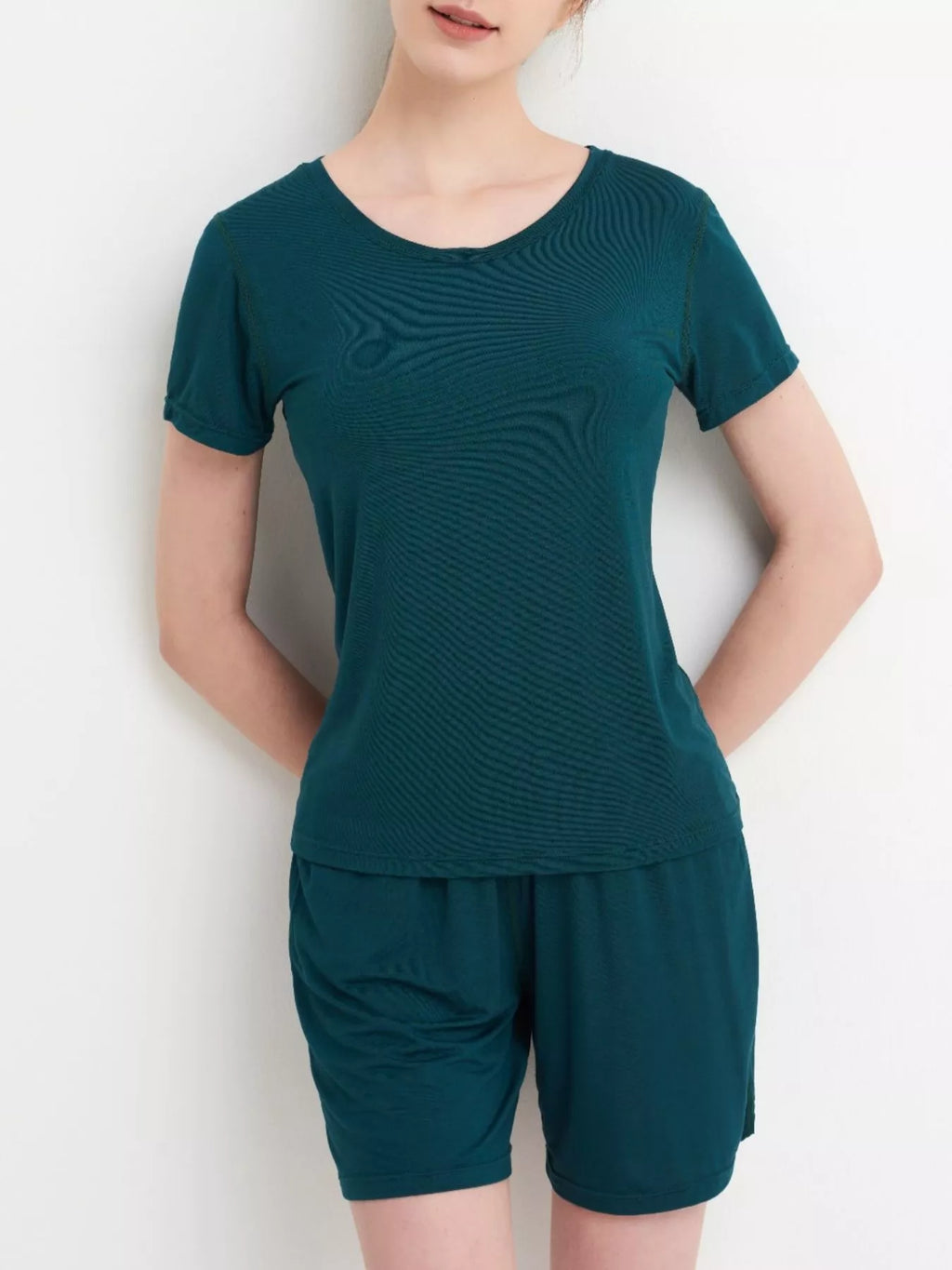 Plus Size Padded Round Neck Modal T-Shirt and Shorts Set - Lilixa.store