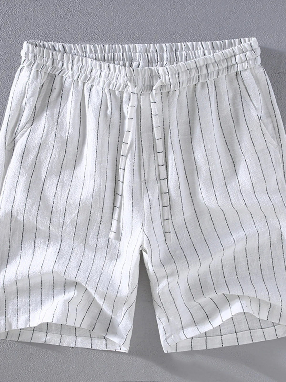 Men's Plus Size Striped Drawstring Shorts in White