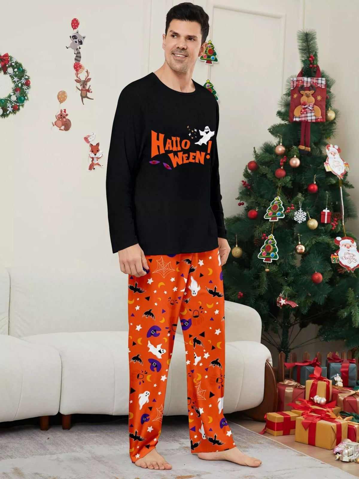 Full Size Halloween Family Matching Pajama Set with Ghost and Pumpkin Print Plus Size - Lilixa.store
