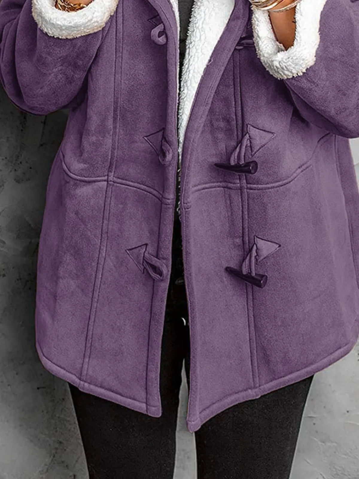 Full Size Cozy Sherpa Lined Toggle Coat with Hood Plus Size, view 12