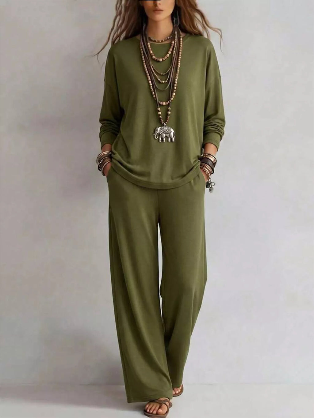 Round Neck T-Shirt and Wide-Leg Pants Set - Lilixa.store