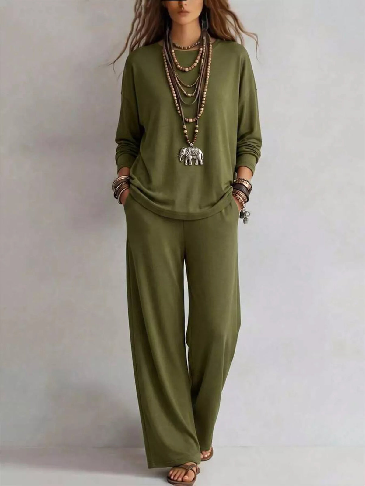 Round Neck T-Shirt and Wide-Leg Pants Set - Lilixa.store