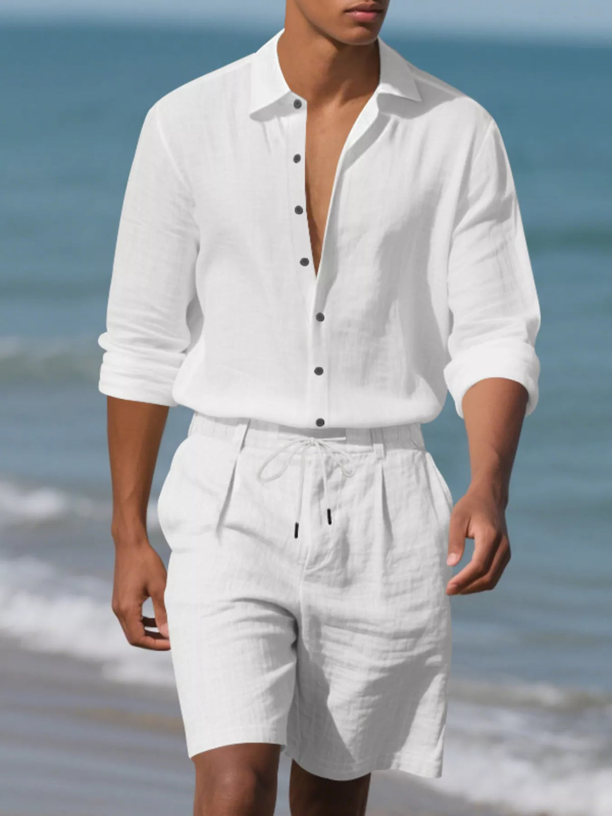 Men's Full Size Casual Button-Down Shirt and Shorts Set Plus Size