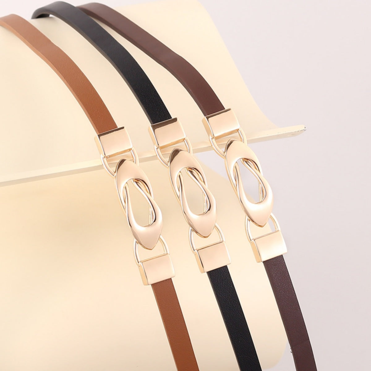 Skinny Leather Belt with Interlocking Buckle - Lilixa.store