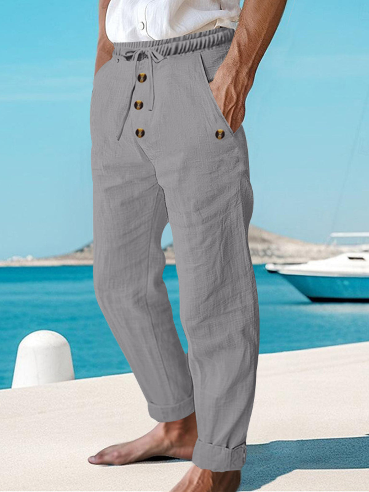 Men's Full Size Button-Fly Drawstring Pants Plus Size, view 3