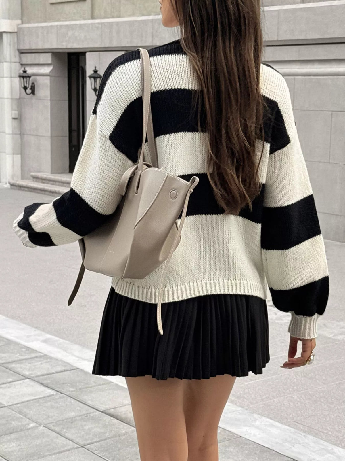 Striped Tie-Front Knit Cardigan - Lilixa.store