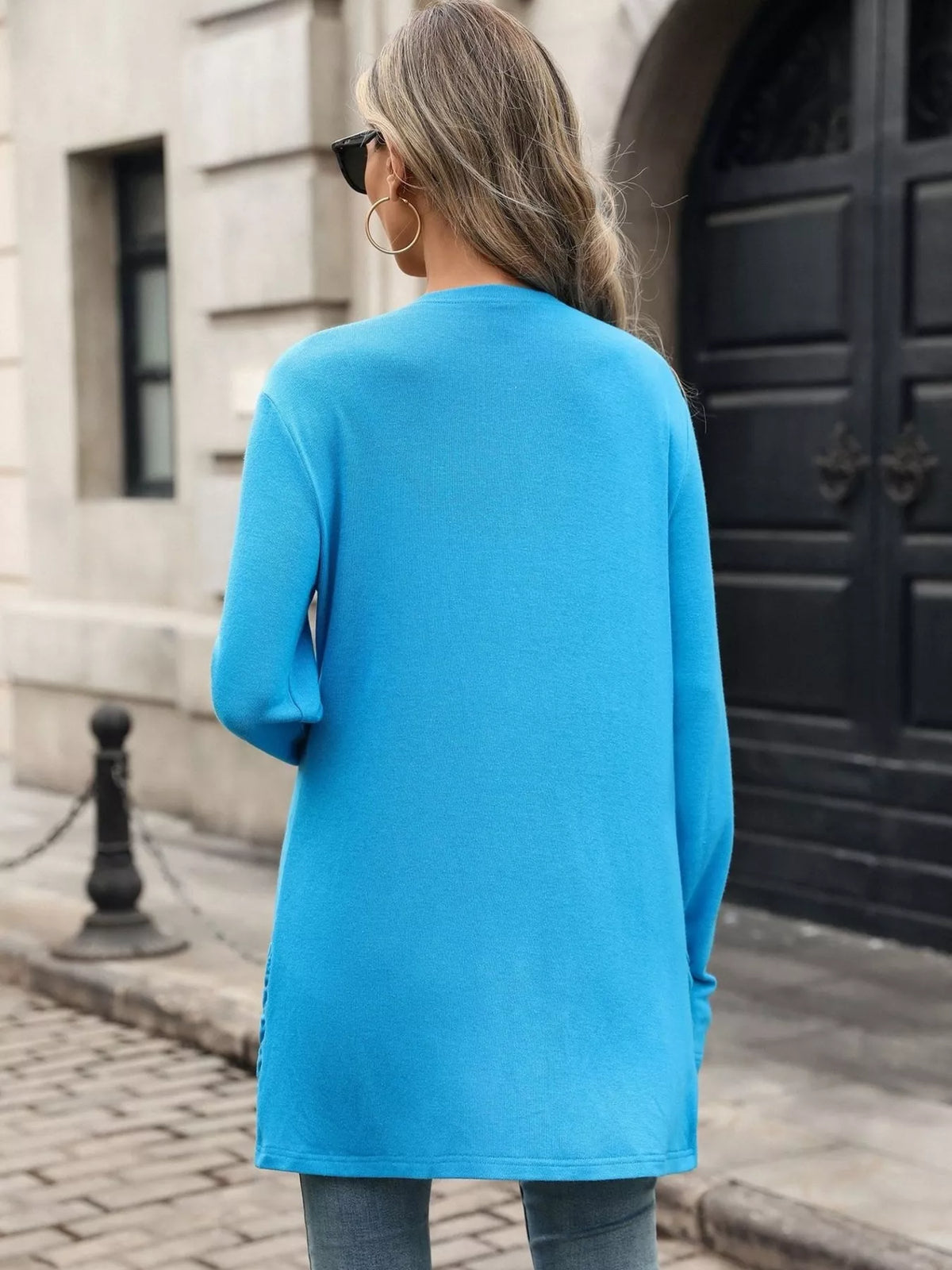 Ruched Pocket Open Front Cardigan - Lilixa.store