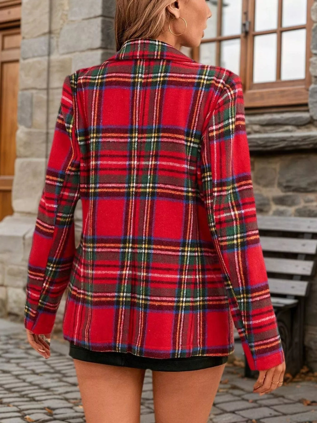 Christmas Plaid Single-Button Blazer - Lilixa.store