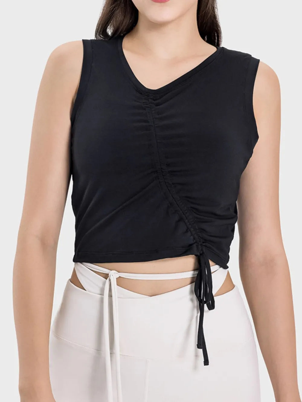 Millennia Drawstring Ruched Wide Strap Active Tank - Lilixa.store