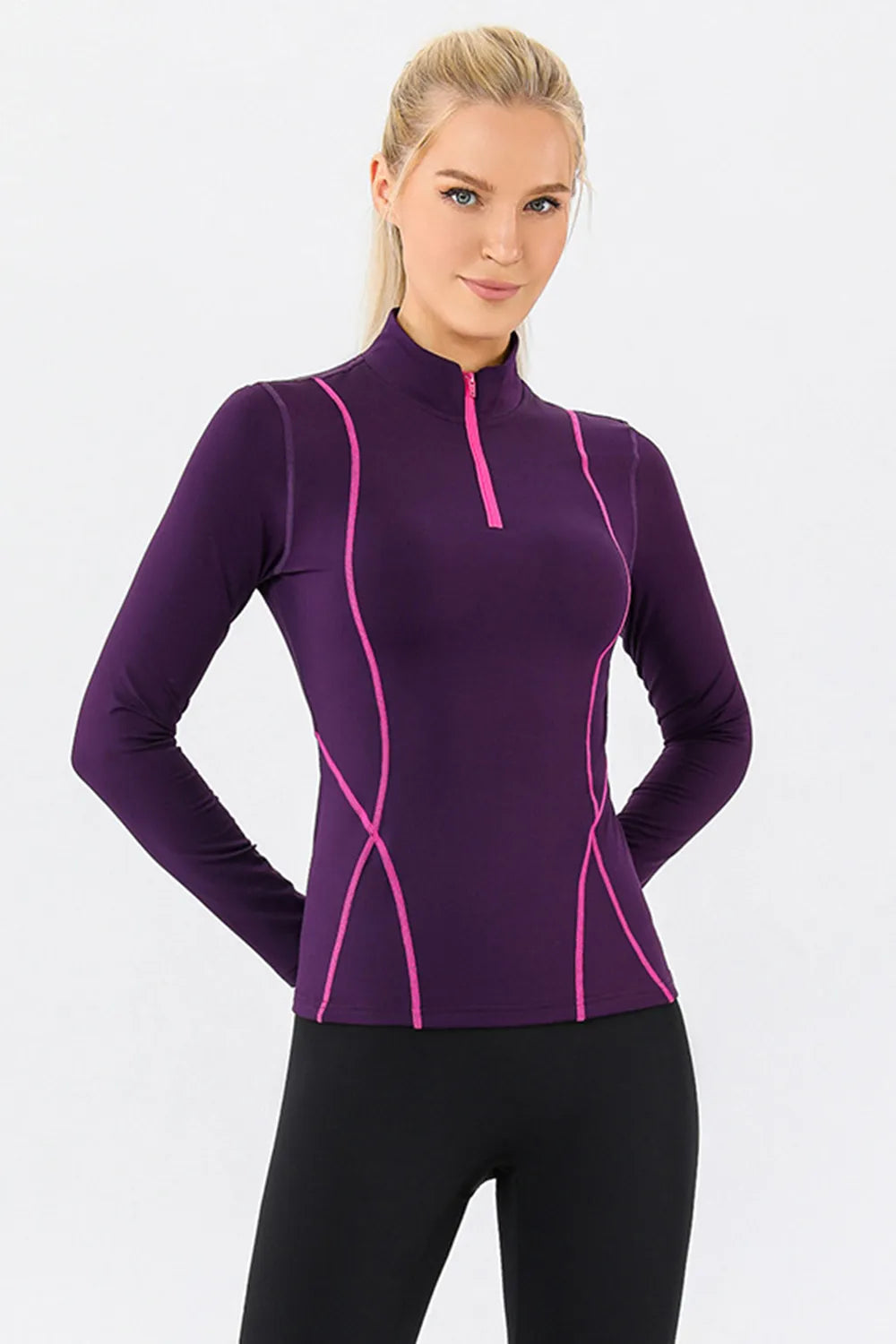 Mock Neck Quarter Zip Active T-Shirt - Lilixa.store