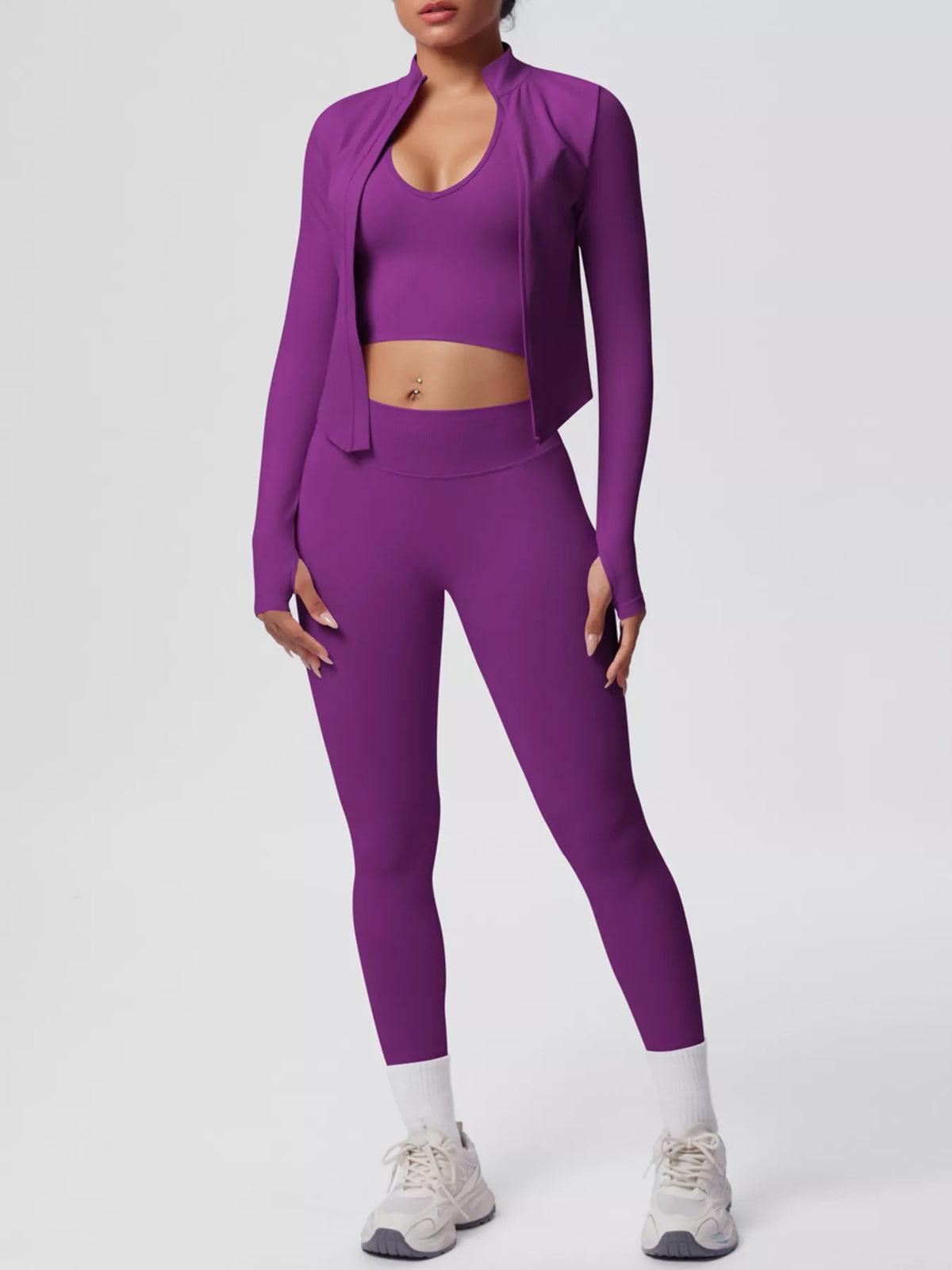 Tank & Zip-Up Jacket and Leggings Three-Piece Active Set - Lilixa.store
