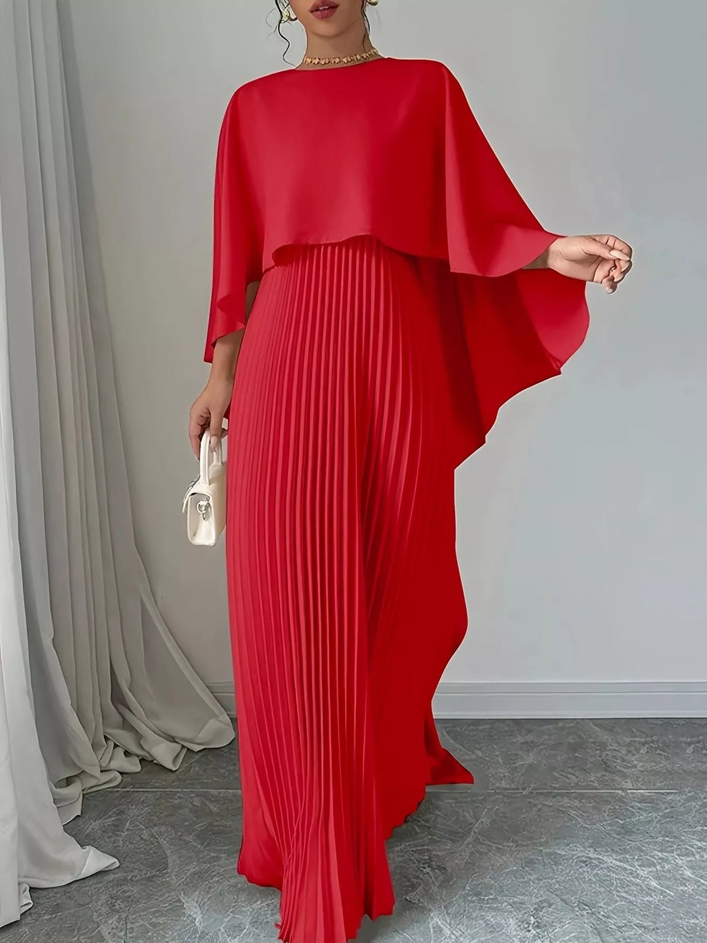 Cape Pleated Maxi Dress - Lilixa.store
