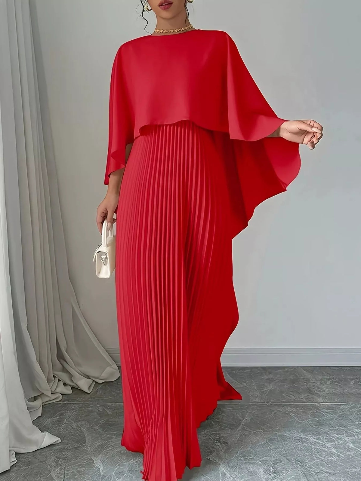 Cape Pleated Maxi Dress - Lilixa.store
