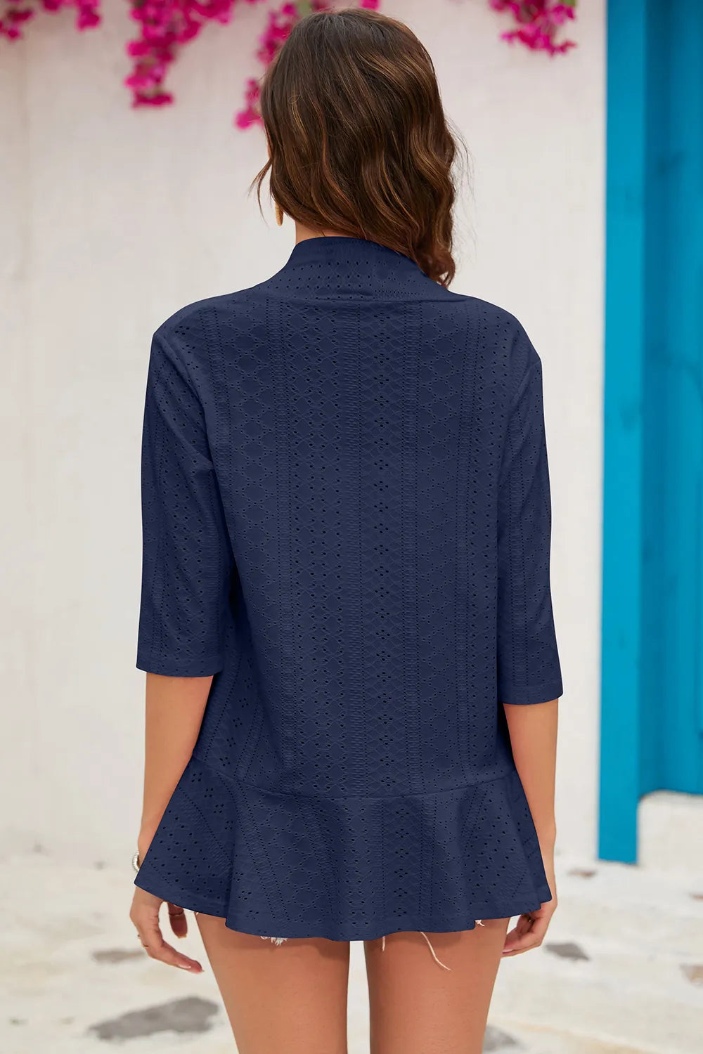 Eyelet Open Front Cardigan - Lilixa.store