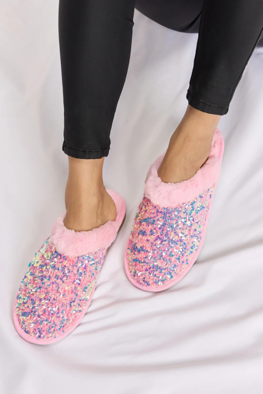 Forever Link Sequin Plush Round Toe Slippers - Lilixa.store