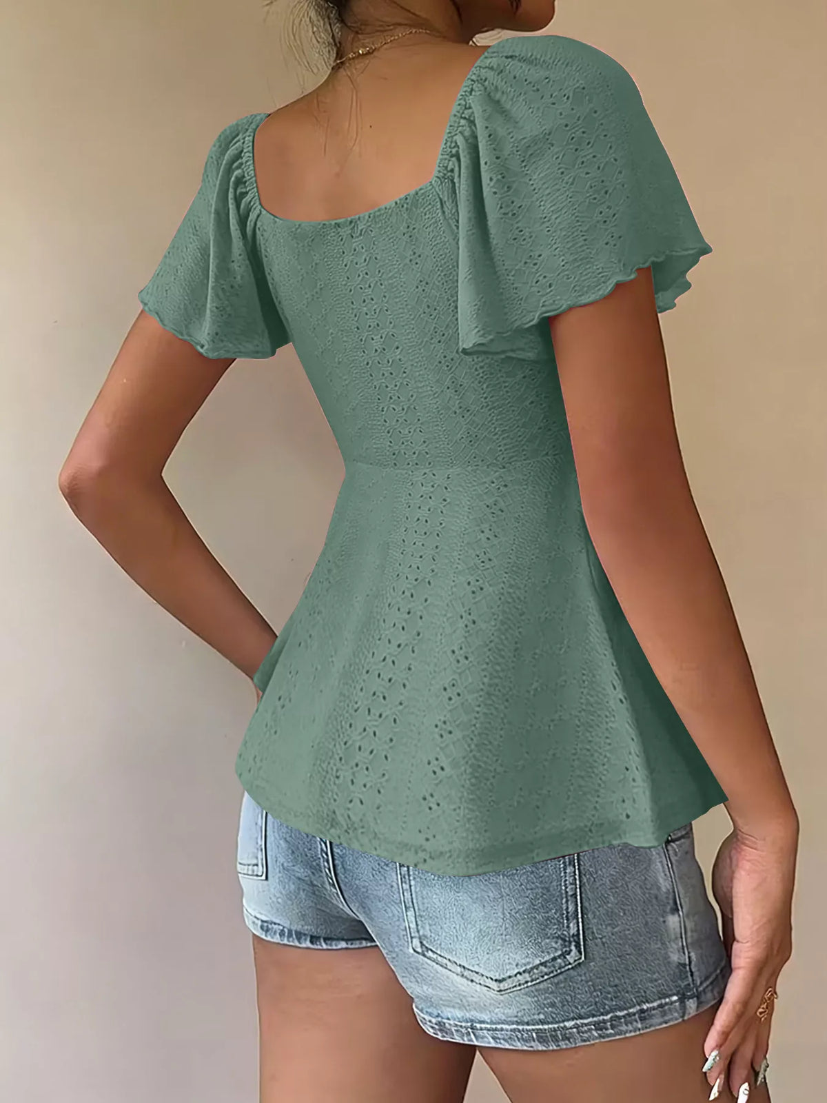 Sweetheart Neck Flutter Sleeve Top - Lilixa.store