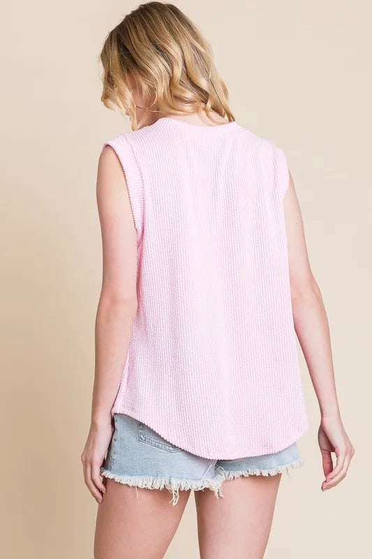 BOMBOM Rib Knit V-Neck Tank - Lilixa.store