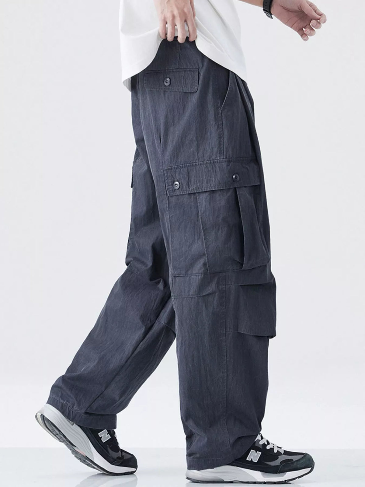 Men's Drawstring Wide Leg Cargo Pants, view 2