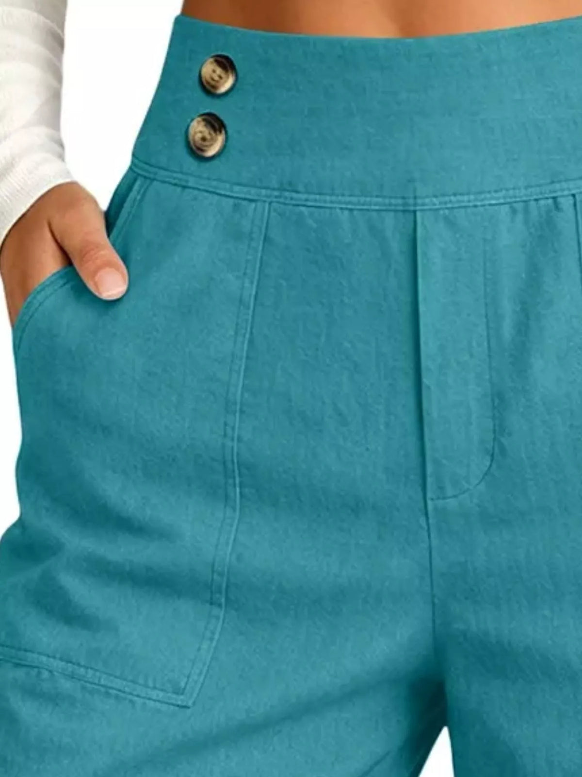 Full Size High-Waisted Button-Detail Cropped Pants Plus Size, view 8