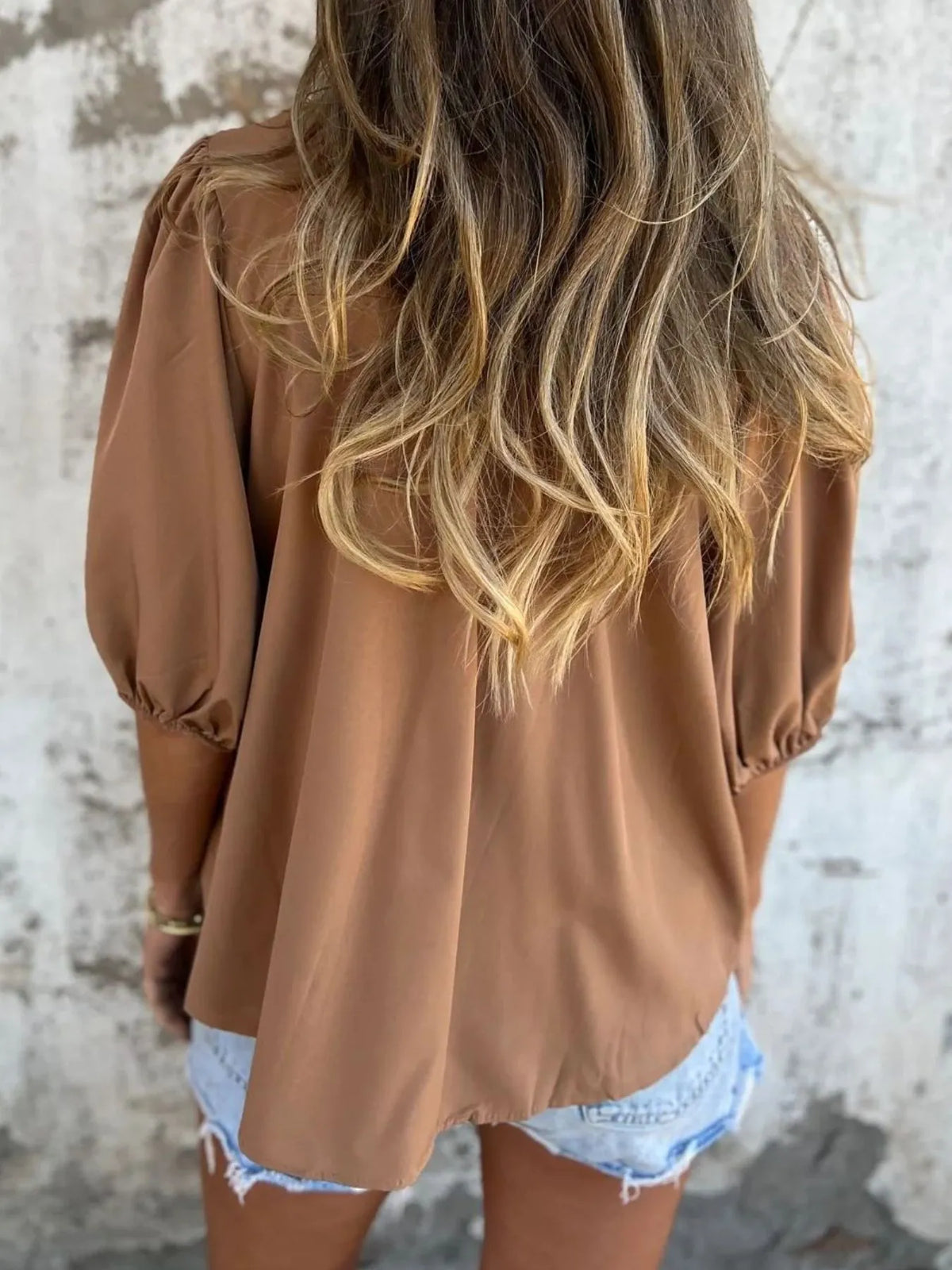 Full Size Smocked Puff Sleeve Blouse Plus Size - Lilixa.store