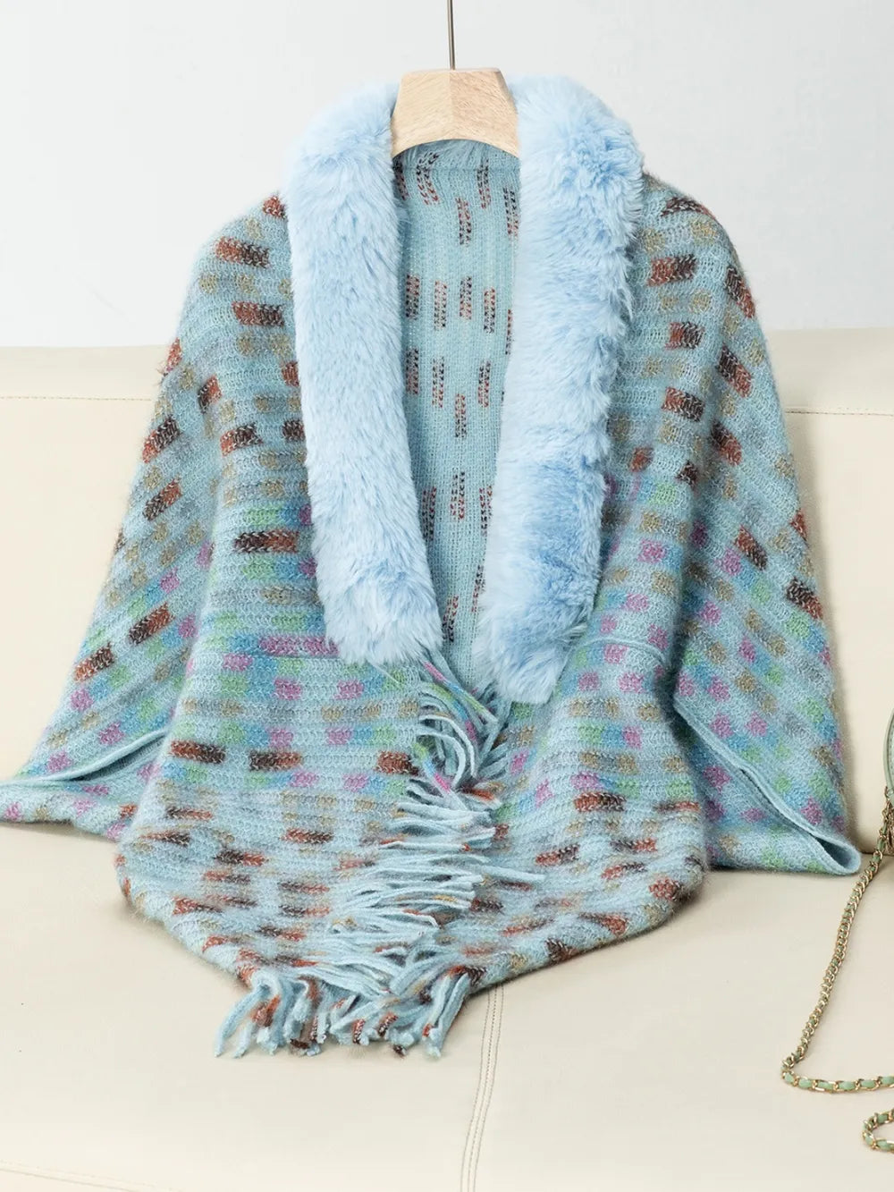 Fringe Fuzzy Open Front Poncho - Lilixa.store