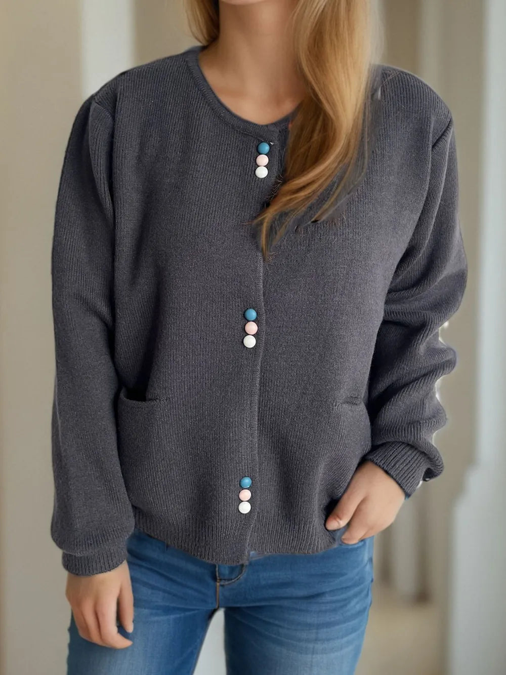 Button Down Long Sleeve Cardigan with Pockets - Lilixa.store