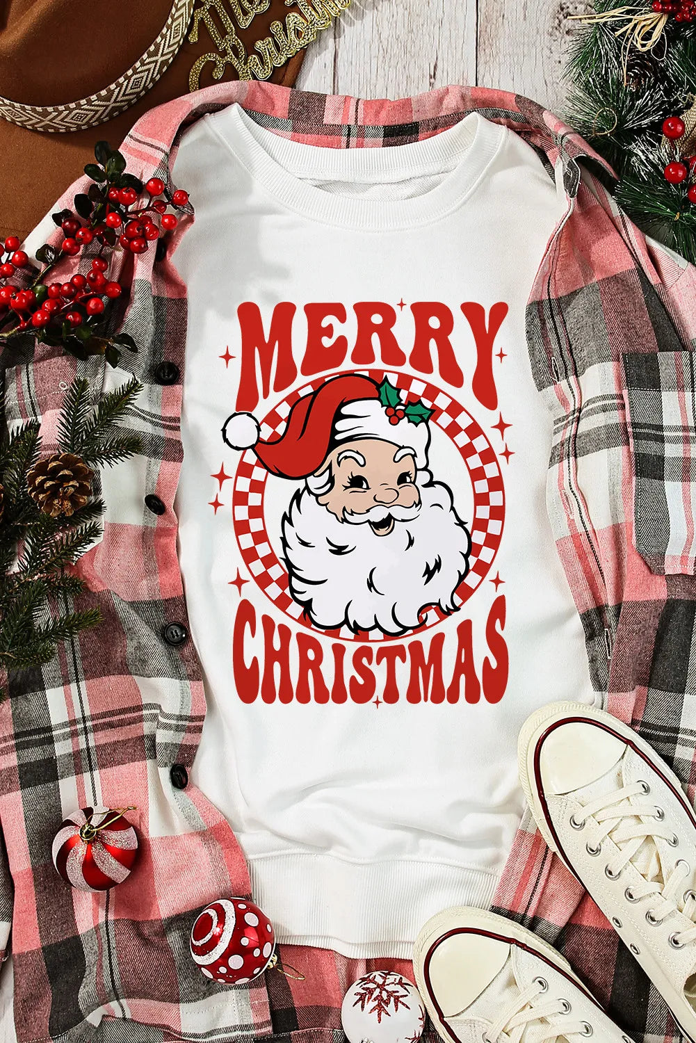 Santa Graphic Round Neck Long Sleeve Sweatshirt - Lilixa.store