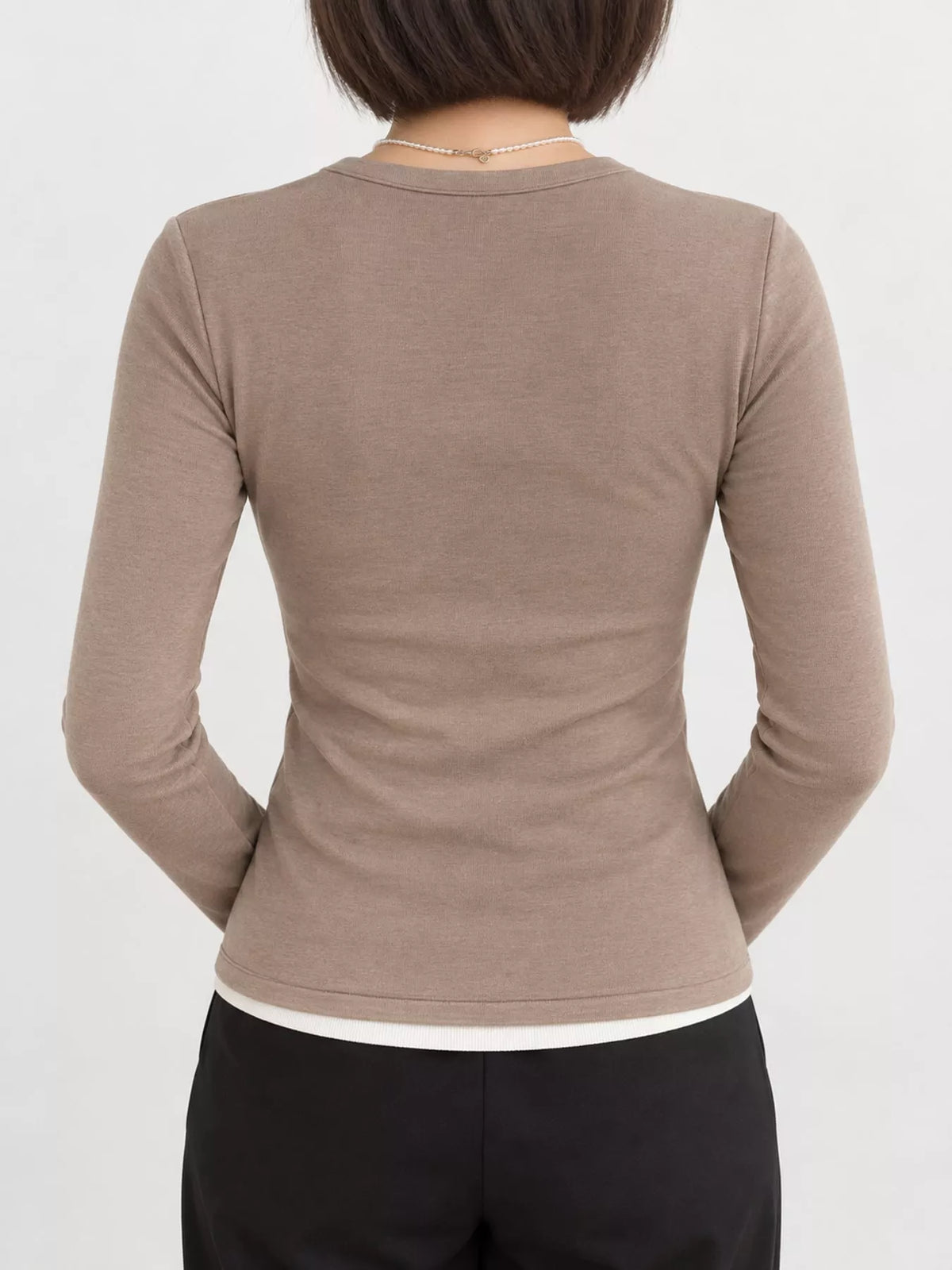 Slim-Fit Button-Down Long Sleeve Knit Top, view 8