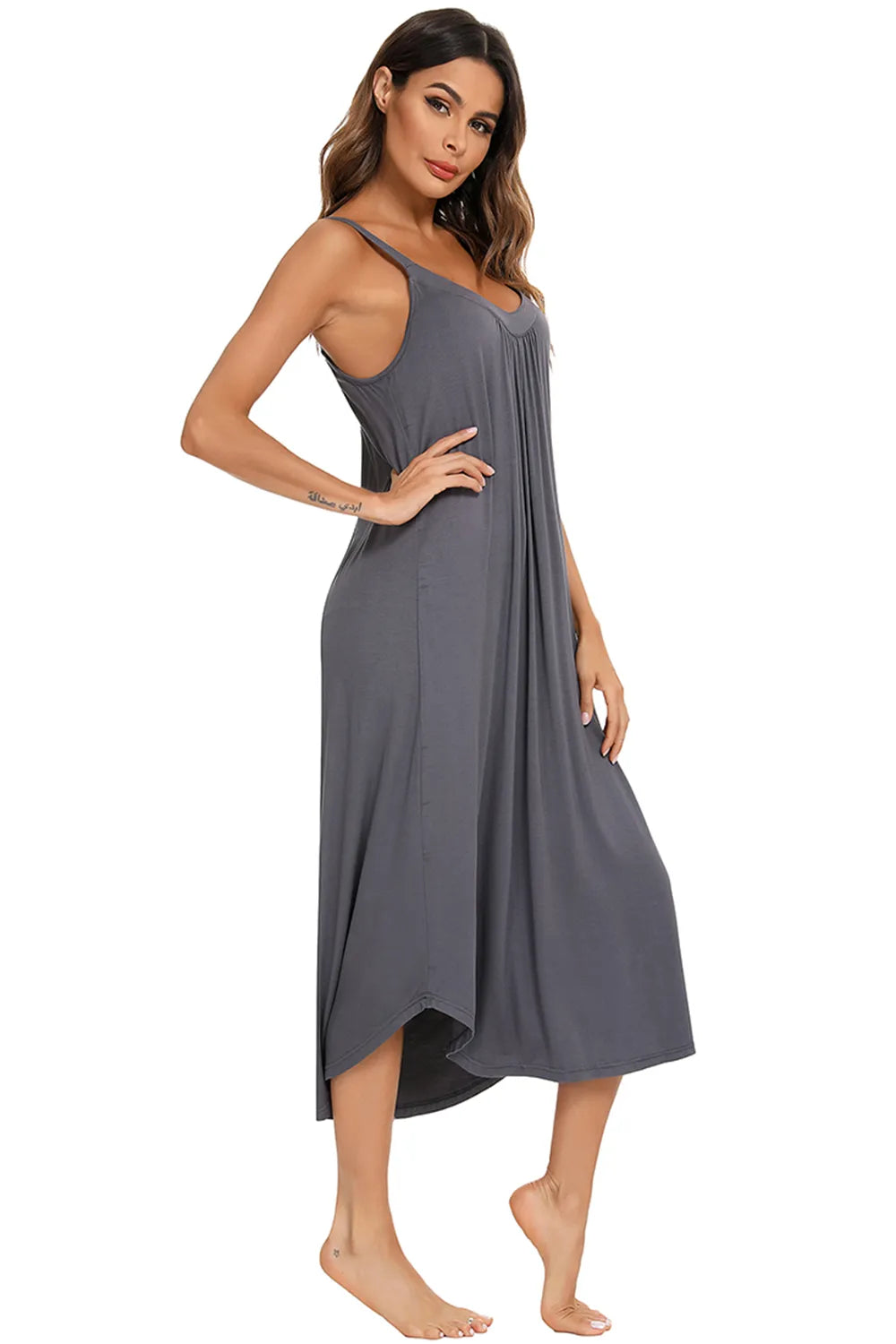 V-Neck Midi Lounge Dress - Lilixa.store