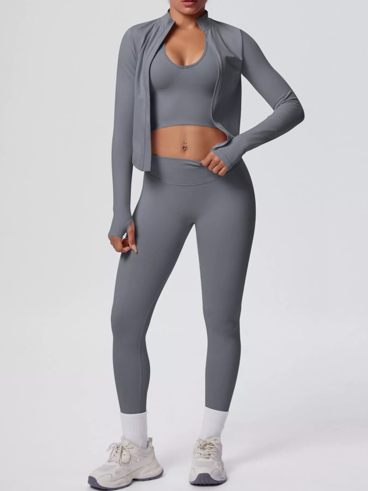 Tank & Zip-Up Jacket and Leggings Three-Piece Active Set - Lilixa.store