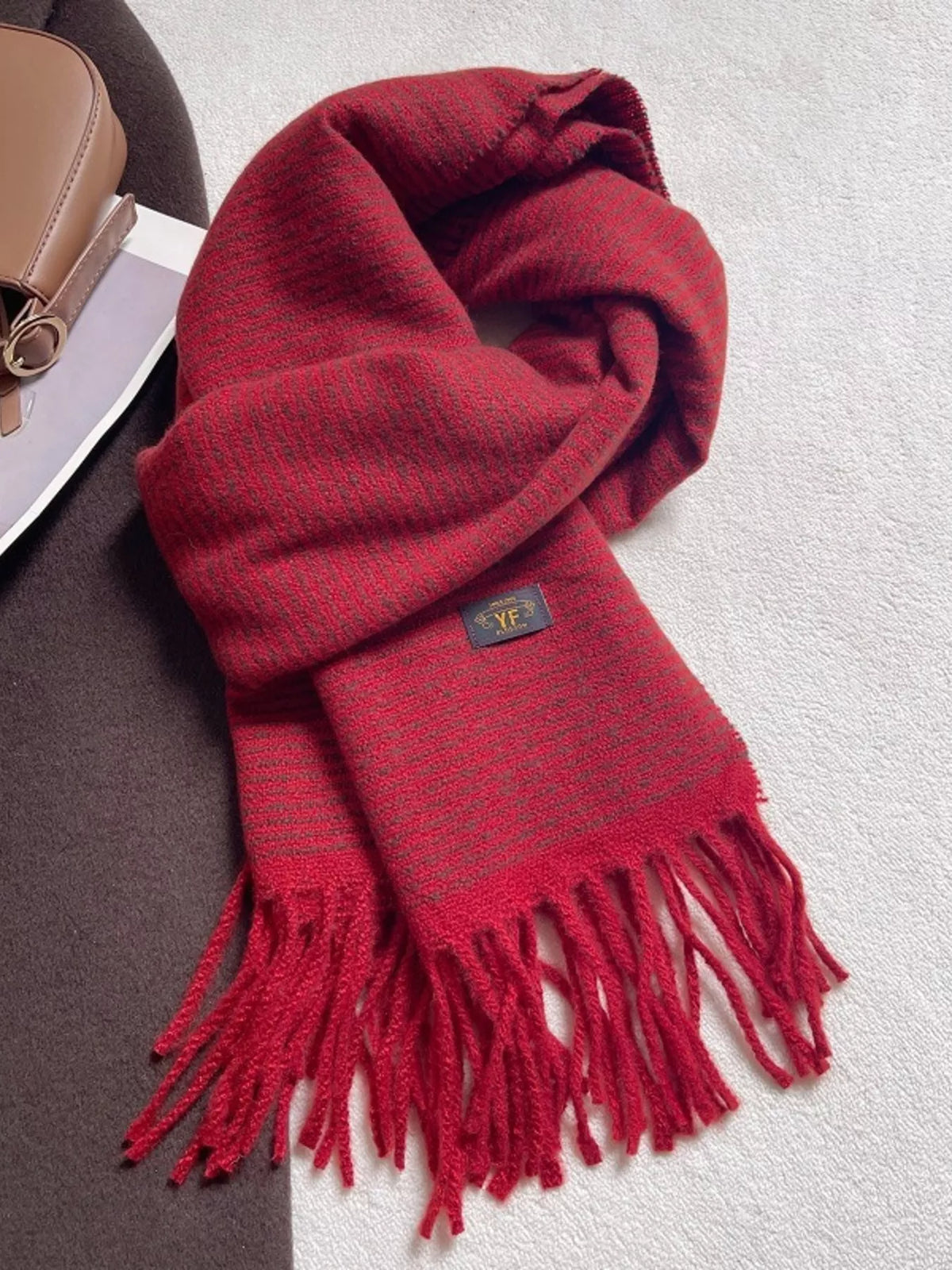 Warm Striped Tassel Scarf - Lilixa.store
