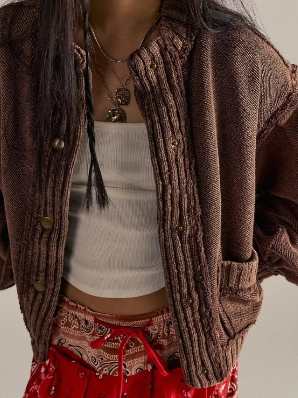 Snap Down Dropped Shoulder Cardigan - Lilixa.store