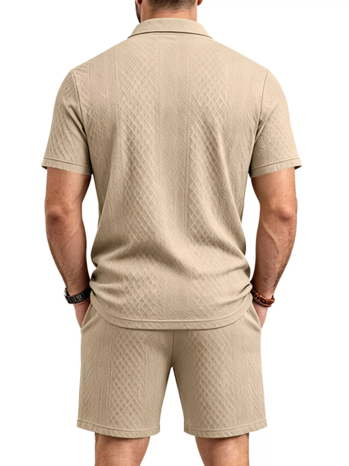 Men's Full Size Textured Short Sleeve Polo and Shorts Set Plus Size - Lilixa.store