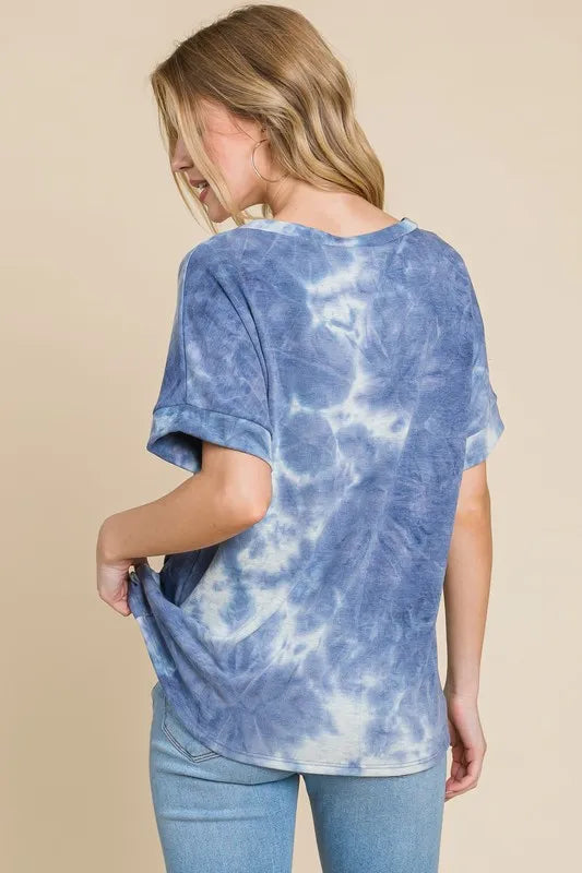 BOMBOM Tie-Dye Round Neck Short Sleeve T-Shirt - Lilixa.store