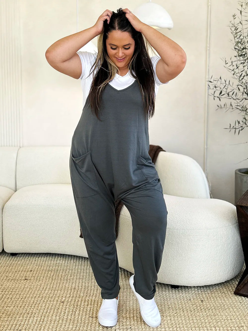Double Take Full Size Sleeveless V-Neck Pocketed Jumpsuit, view 4
