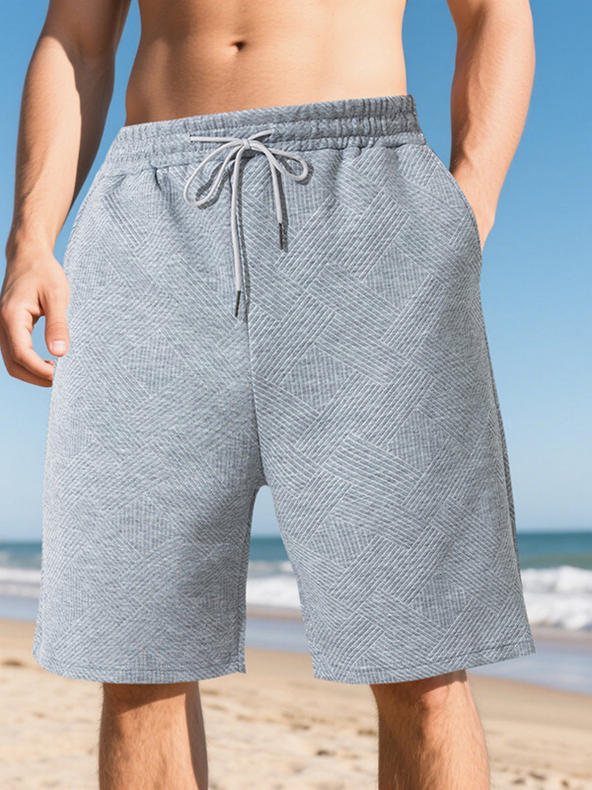 Men's Full Size Relaxed Fit Drawstring Shorts Plus Size in Light Gray