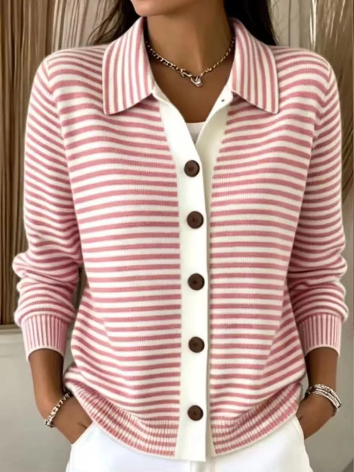 Full Size Striped Button-Down Knit Cardigan Plus Size - Lilixa.store