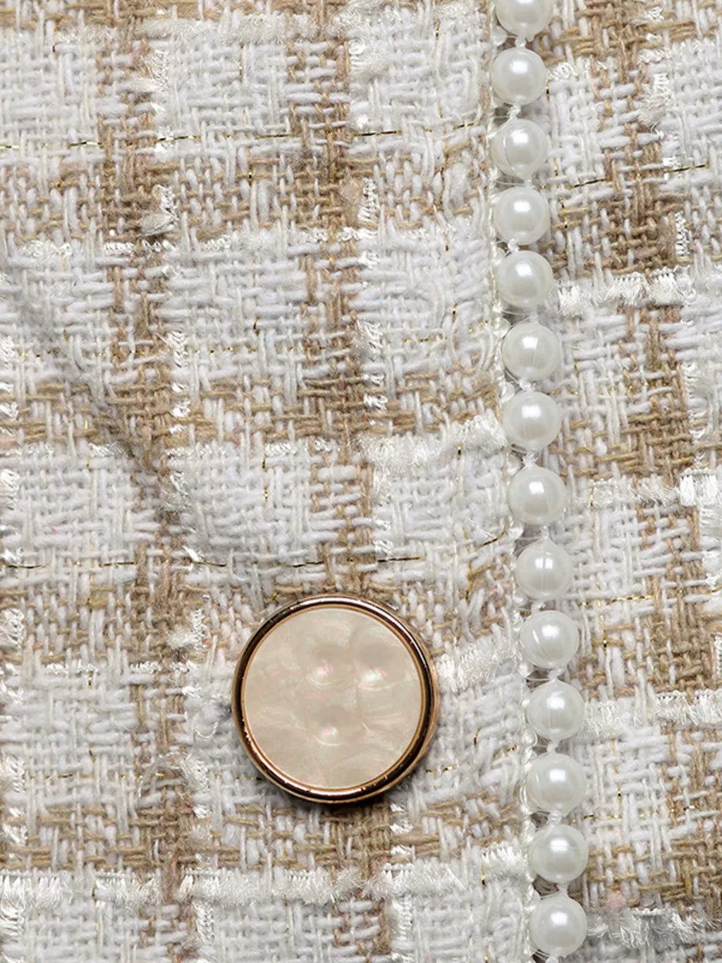 Pearl Trim Button Up Tweed Outerwear - Lilixa.store