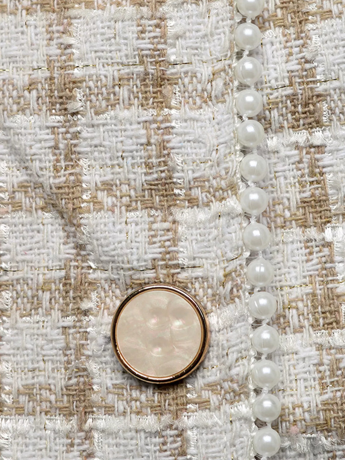 Pearl Trim Button Up Tweed Outerwear - Lilixa.store