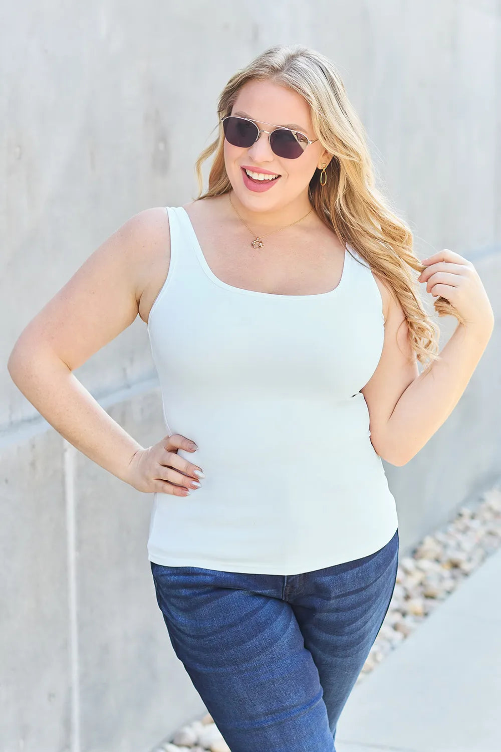 Basic Bae Full Size Square Neck Wide Strap Tank - Lilixa.store