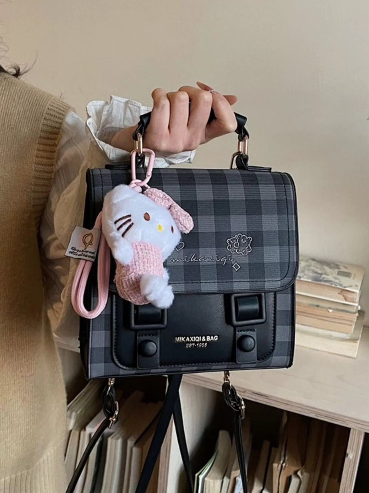 Plaid Pattern Embroidered Flap Backpack Bag - Lilixa.store