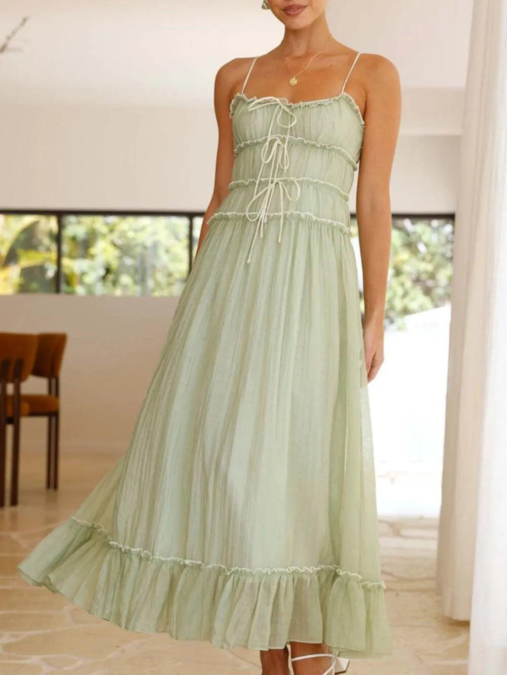 Devine Frill Ruffled Hem Midi Cami Dress - Lilixa.store