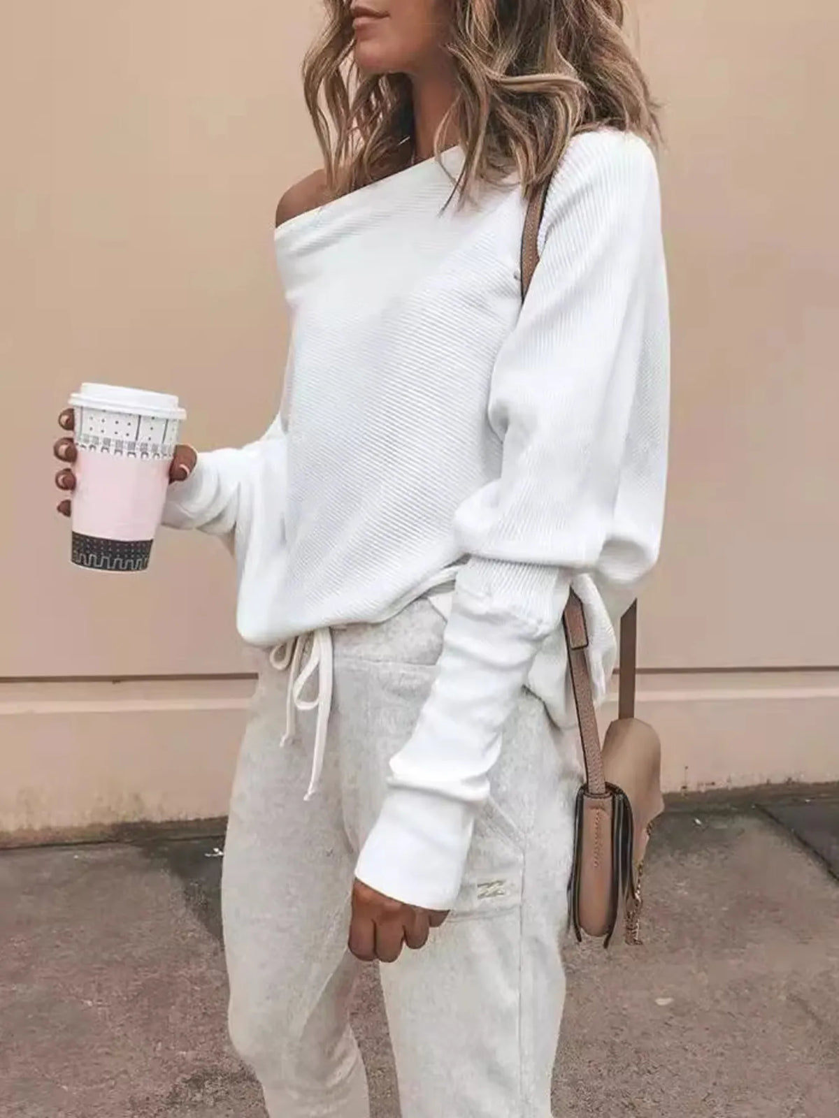 Full Size One-Shoulder Ribbed Sweater Plus Size - Lilixa.store