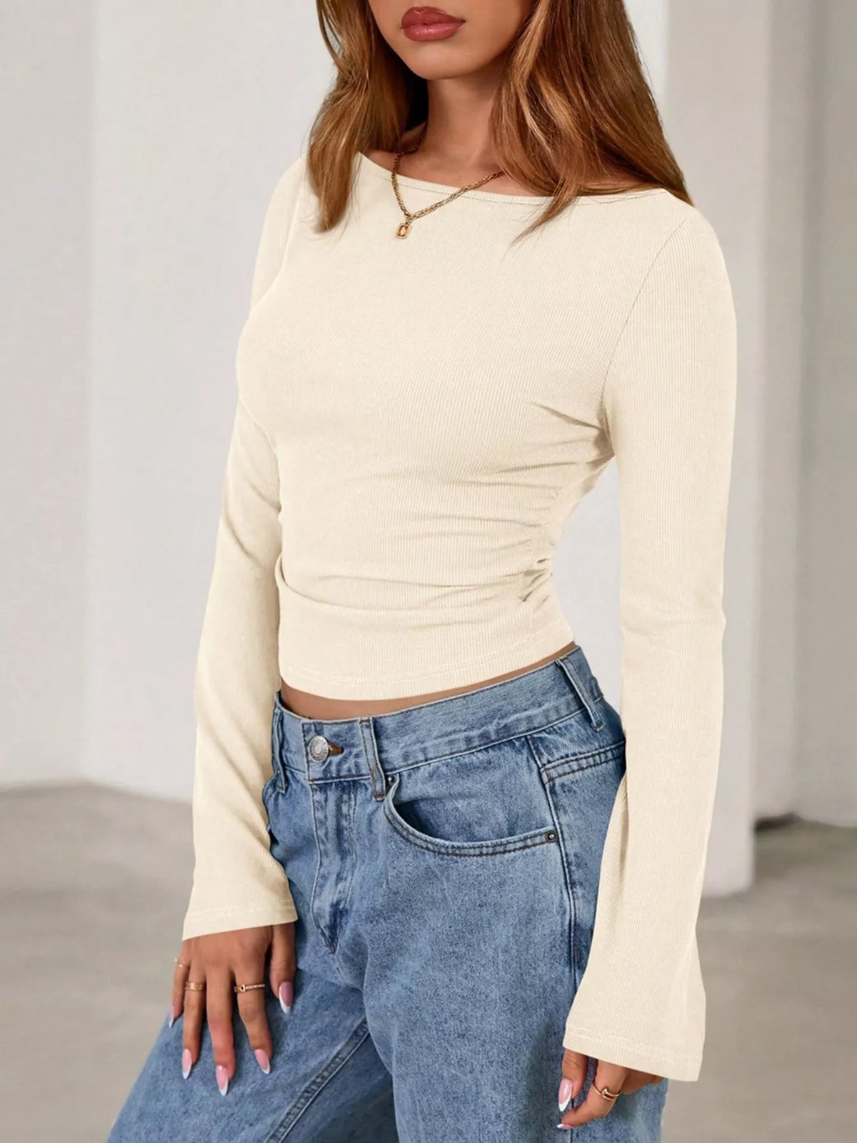 Boat Neck Flare Sleeve T-Shirt