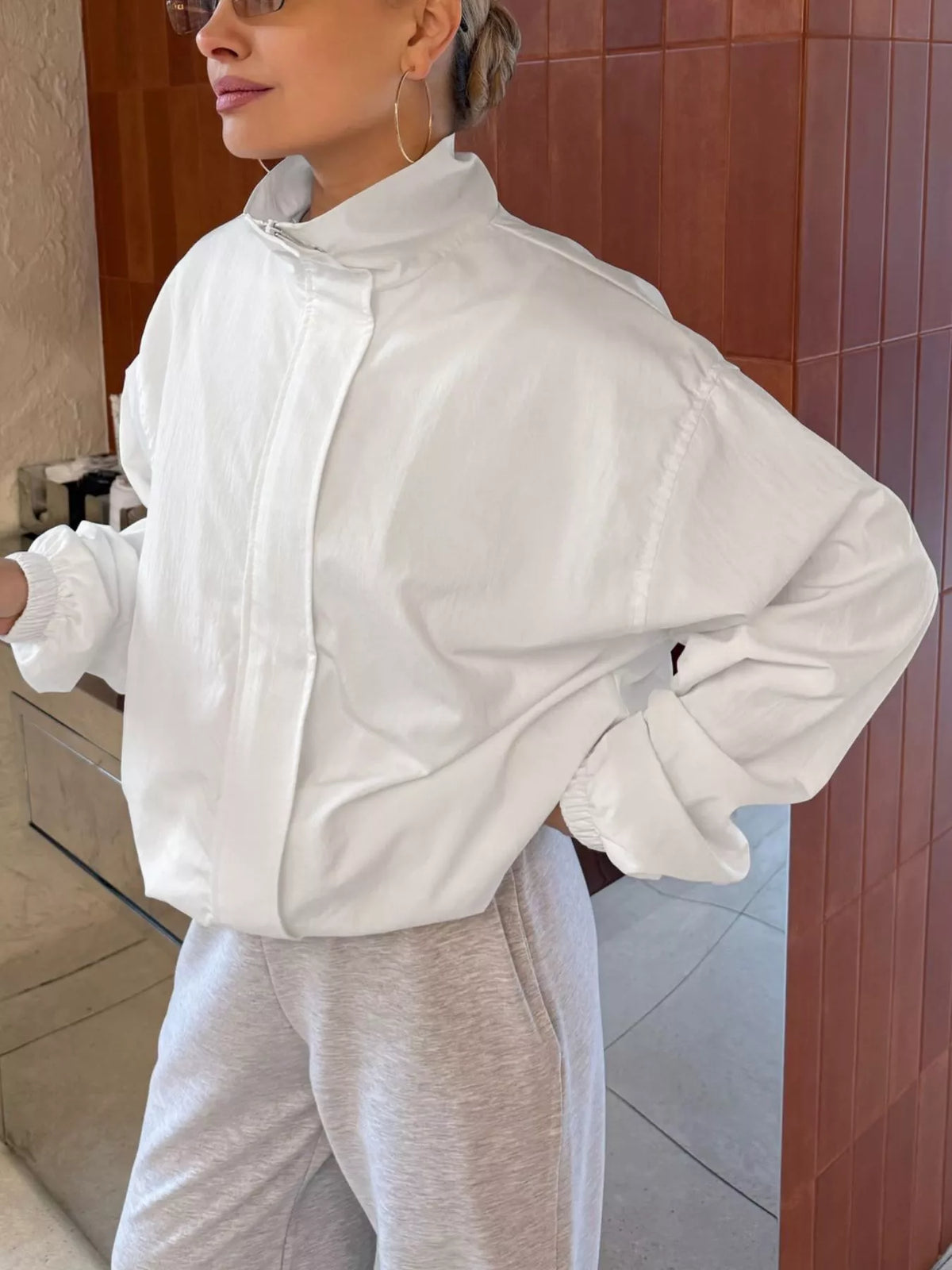 Zip Up Dropped Shoulder Jacket