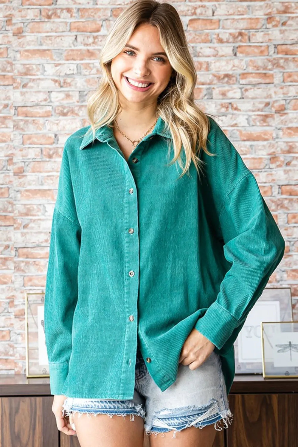 First Love Washed Corduroy Button Down Long Sleeve Shirt - Lilixa.store