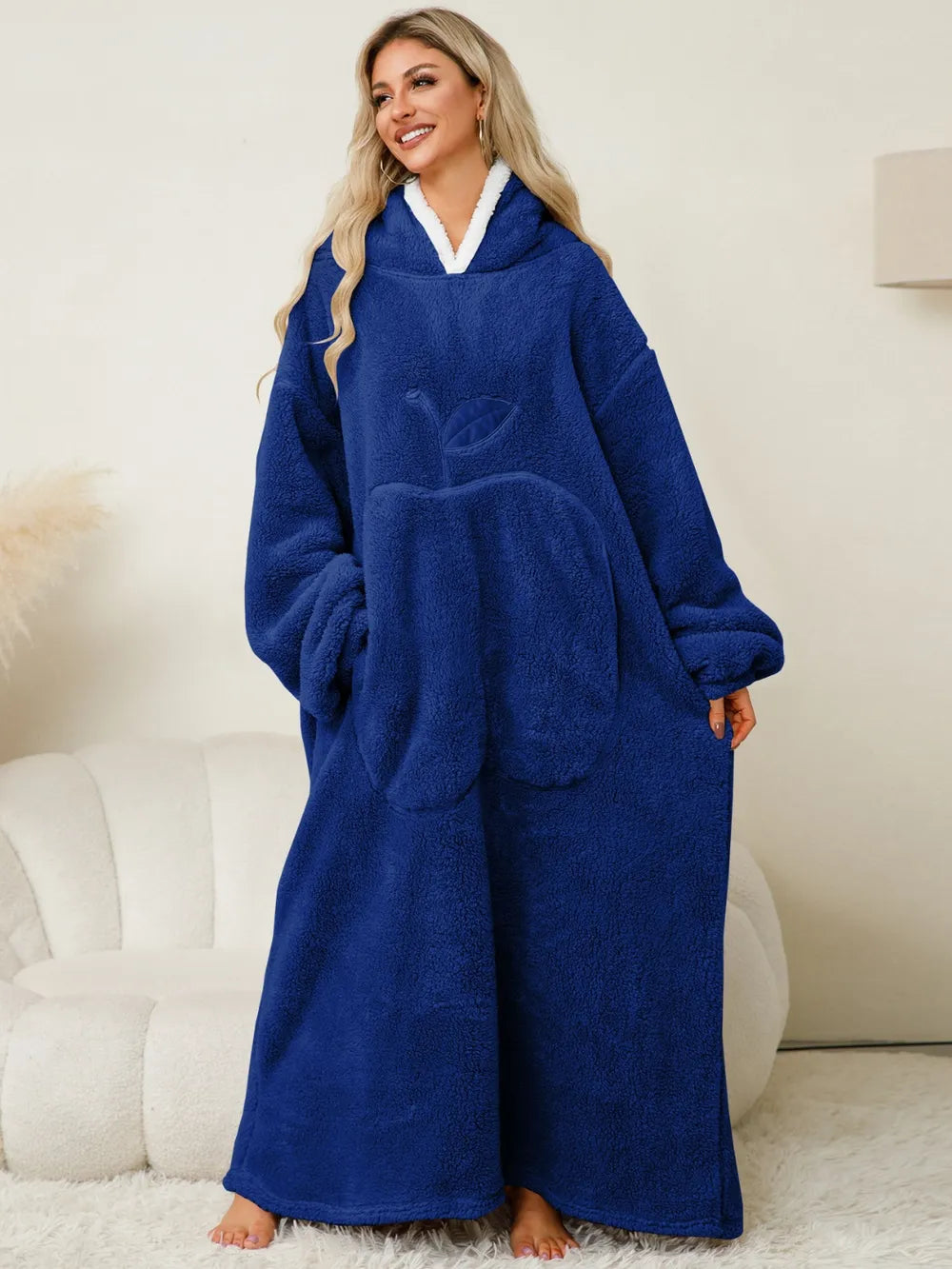 Pocketed Contrast Long Sleeve Hooded Lounge Dress - Lilixa.store