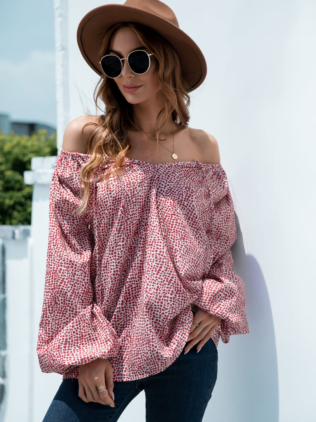 Printed Tie-Neck Balloon Sleeve Blouse, view 4