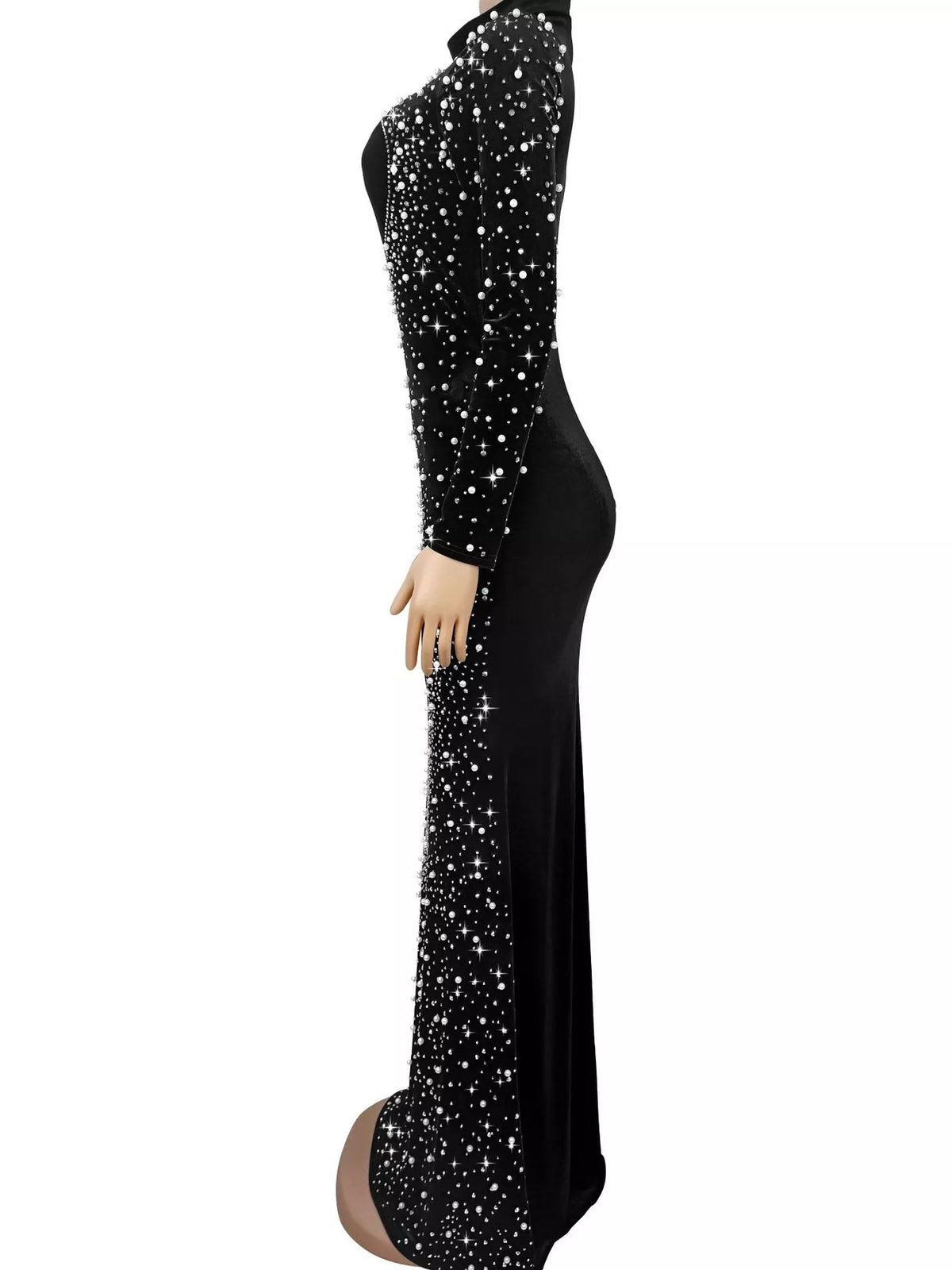 Rhinestone Embellished Velvet Mermaid Evening Maxi Dress - Lilixa.store