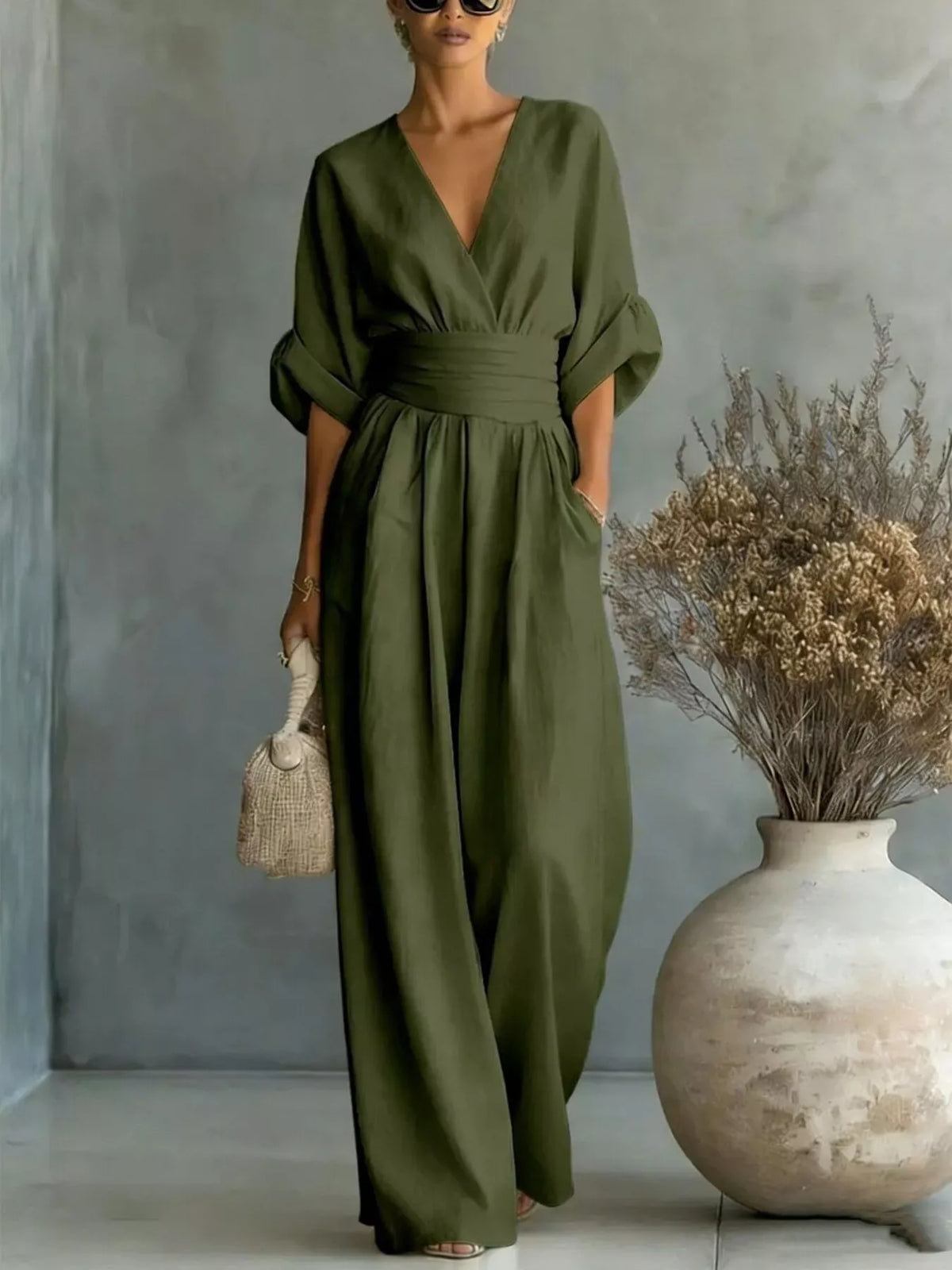 Full Size Half Sleeve Wide-Leg Jumpsuit Plus Size - Lilixa.store